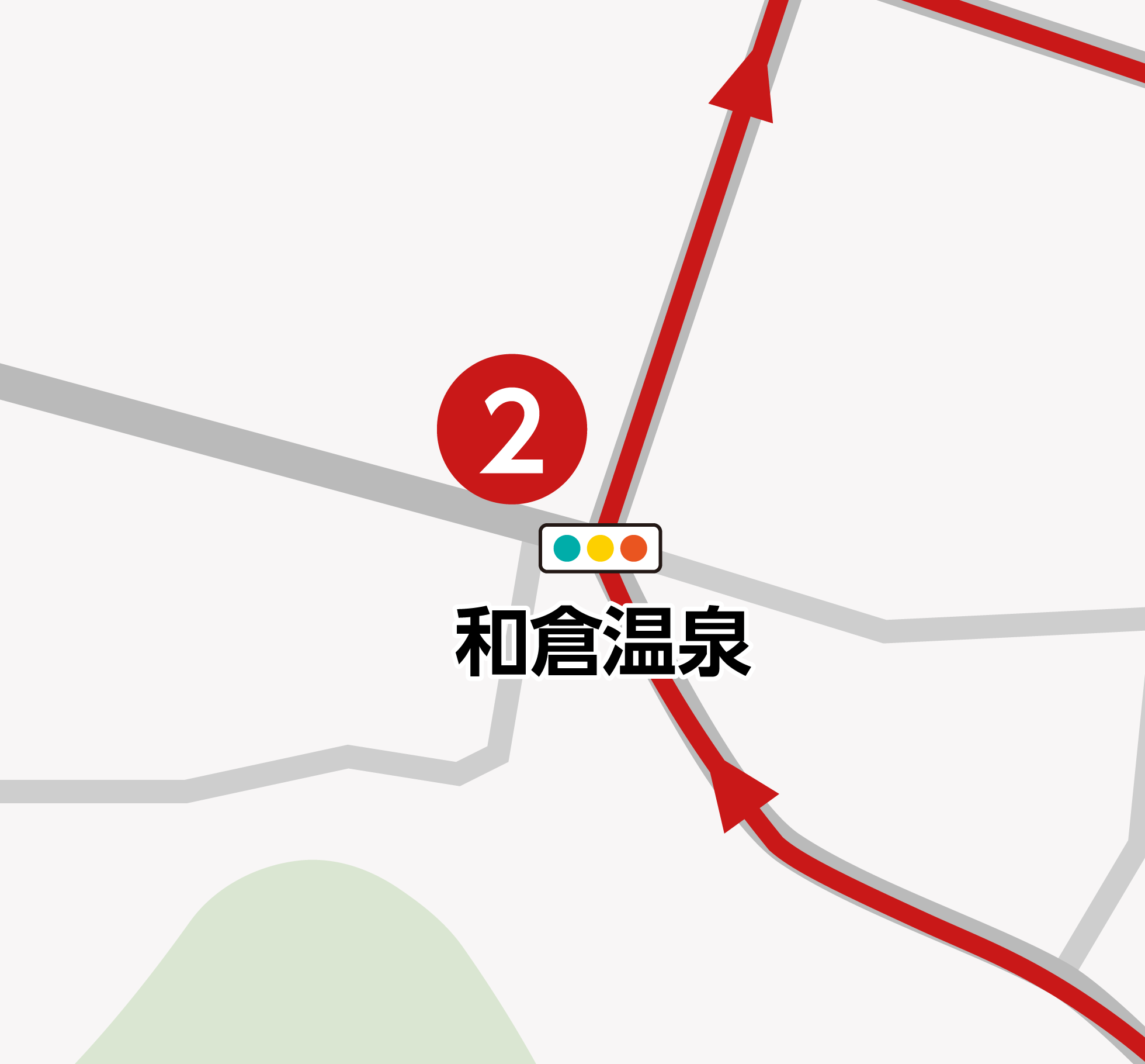 和倉温泉交差点を斜め右へ進むルート